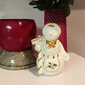 Snowman Woman Christmas Decor tea light candle burner white gold